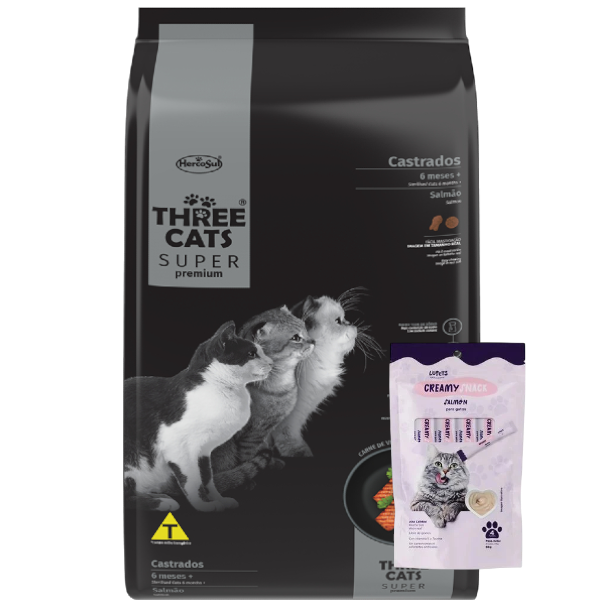 Three Cats Súper Premium Castrado Salmón 10 kg + paquete de Lopets