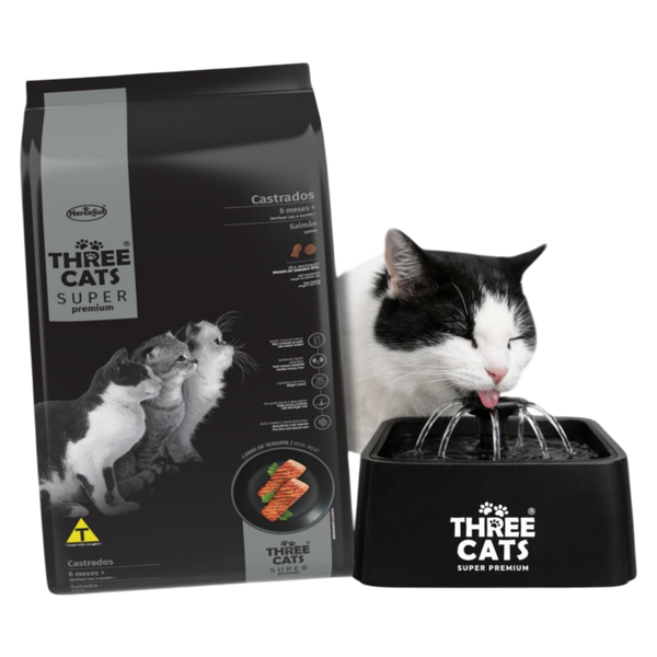 Three Cats Súper Premium Castrado Salmón 10 kg + Fuente